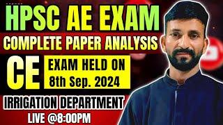 HPSC AE Civil Complete Paper Analysis, Objections & Answer key held on 8th Sep'24 | Irrigation Dep.