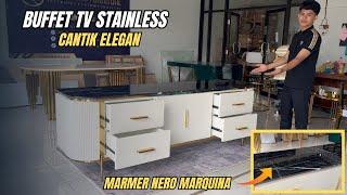 BUFFET STAINLESS MEWAH DENGAN TOP MARMER BLACK MARQUINA PRODUK PANDAWA 5 FURNITURE JEPARA