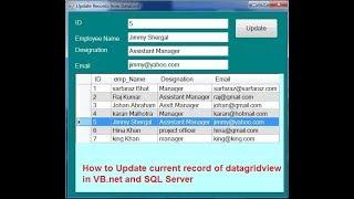 How to Update current record of datagridview  in VB net and SQL Server