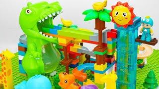 Satisfying Building Blocks Marble Run ASMR | A dinosaur-themed block coaster