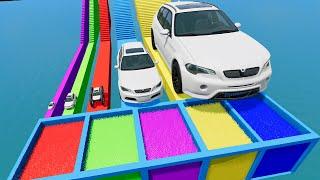 Big & Small Cars vs Stairs Color with Portal Trap - Car vs Train - BeamNG.Drive