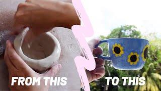 Make a clay mug at home with me | No wheel pottery tutorial