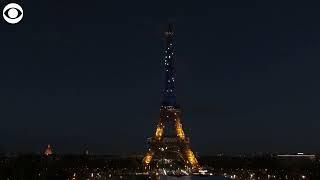 Eiffel Tower illuminated in Ukraine's national colors