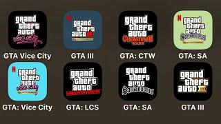 GTA Vice City,GTA III The Definitive Edition,GTA Chinatown Wars,GTA San Andreas,GTA Vice City,GTA3