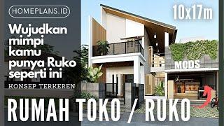 WAJIB LIHAT DESAIN RUKO Rumah Toko Unik dengan Kolam Ikan dsb lahan 10x17m [kode 036C]