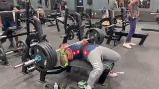 Benching 4 plates for 6 reps .