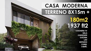 CASA MODERNA PARA TERRENO 8 X 15 METROS + | 180 M2 CONSTR. | 1937 FT2 | MODERN HOUSE |