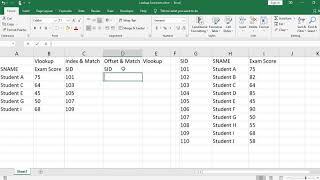 An example for VLOOKUP, INDEX and MATCH, OFFSET and MATCH in Excel