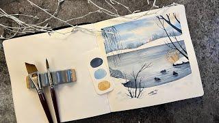 Painting a simple watercolor landscape inspired by Swedish winter / Watercolor tutorial