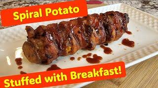 Spiral cut potato with entire breakfast inside! | BBQplus