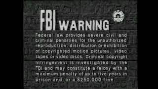 Video Treasures FBI Warning screen and 1988 HBO Video logo