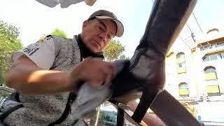 LONG BLACK BOOTS with HEELS | Street Shoe Shine by Francisco in Mexico City  ASMR