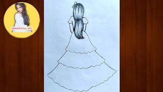 Easy backside girl drawing with beautiful dress || Girl drawing || Debadrita Art .