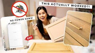 MAKING A $50 SHOE CABINET LOOK EXPENSIVE! | diy stain on paint laminate to wood hack