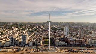 Brighton's i360 moving observation tower filmed by drones