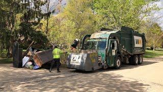 Waste Management Curotto Can Garbage Truck vs Massive Bulk Pile