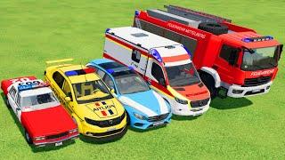 TRANSPORTING POLICE VEHICLES, AMBULANCE CAR, FIRE DEPARTMENT WITH TRUCKS ! Farming Simulator 22