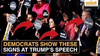 ‘FALSE’, ‘MUSK STEALS’, Democrats Come With THESE 5 PROTEST SIGNS At Trump’s Congress Speech | Watch