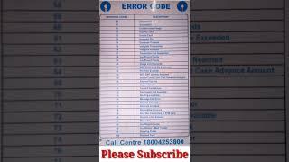 ATM Response Code Meaning in English || All ATM Response Codes ||Transaction Error Code #shortvideo