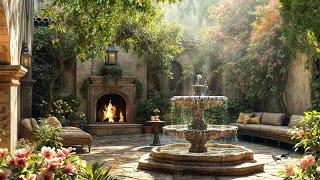 Spring Courtyard Bliss | Singing Birds, Crackling Fireplace, Wind Chimes & Gentle Fountain Sounds