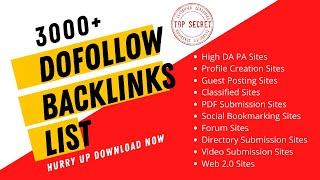 Dofollow Backlinks | Dofollow backlink list 2021 | Profile Creation, PDF Submission, High DA PA Site
