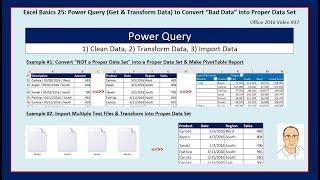 Excel Basics 25: Power Query (Get & Transform) to Clean & Transform Data into Proper Data Set