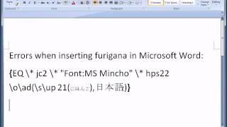 Errors when inserting furigana in Microsoft Word