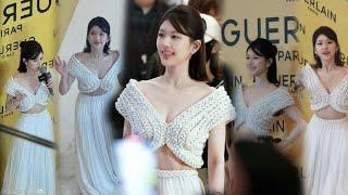 Zhao Lusi arrives like a Goddess on her all white top & long skirt during Guerlain event at MixC