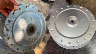 Motorcycle Rear Wheel Rusty Hub Restoration || How to Polish & Chrome Motorbike Rear Wheel Old Hub