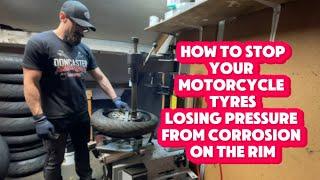 How to fix a motorcycle leaking rim that’s losing tyre pressure.