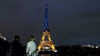 Eiffel Tower lights up in colors of Ukraine flag