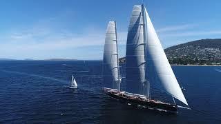 Hetairos ketch sailing into Hobart (4K)