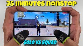 Solo vs squad free fire 3 finger handcam gameplay 35 minutes nonstop gameplay 56 kills ￼