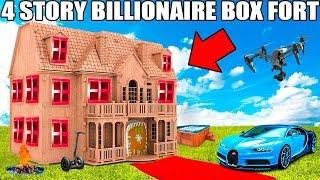 4 STORY BILLIONAIRE BOX FORT CHALLENGE!!  Movie Theatre, Drone Defence, Gaming Room & More!