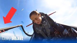 Terrifying moment pilot's canopy shatters mid-flight forcing her to land