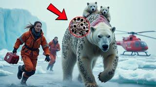 Polar bear mother and 2 polar bear cubs rescued, seriously injured by millions of barnacles.