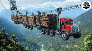 Extreme Dangerous Big Logging Wood Truck Driving Skill | Fastest Chainsaw Cutting Tree Machines #4