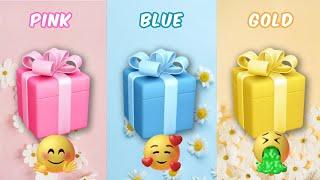 Choose your gift , 3 gift box challenge, Pink Blue Gold #pickonekickone #giftboxchallenge #gift