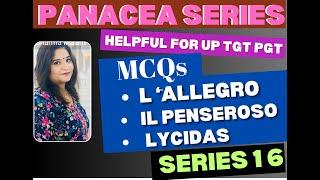 UP TGT PGT Panacea Series 16 II John Milton II MCQs on L Allegro II Lycidas I II Penseroso