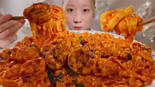 ASMR Spicy Shrimp Cream Pasta【Mukbang/ Eating Sounds】【English subtitles】