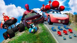 Epic Battle Big & Small Ironman on an Truck vs  Small Pixar Cars with Big Wheels in BeamNG Drive!