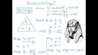 Formelumstellung der Gewichtskraft mit der "Pyramide"