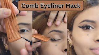 Winged Eyeliner Hack Using Comb | Comb Eyeliner Hack || lashes beauty parlour