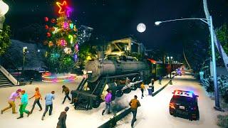 POLAR EXPRESS Train driving through Frozen Lake and Highways! - Grand Theft Auto V