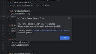 The Flutter device daemon cannot be started.Please check your configuration and restart the IDE.