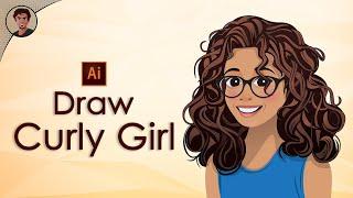 Creating a Cute Curly-Haired Cartoon Girl | Adobe Illustrator | Vector Art | Speed Art