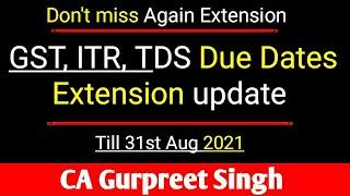 GST, ITR, TDS Due Dates Extension update till 31st Aug 2021 #duedatesextension