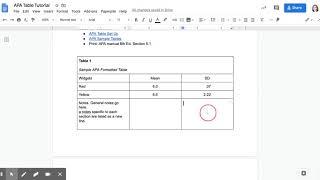 APA Table Tutorial - Google Docs