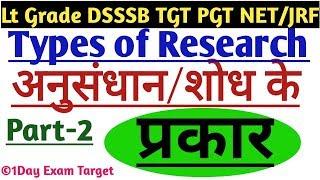 Types of Research II शोध/अनुसंधान के प्रकार II UPPSC Lt Grade DSSSB TGT/PGT NET/JRF-1dayexamtarget