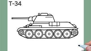 How to draw a T-34 TANK EASY / drawing t34 tank step by step / draw t-34-76